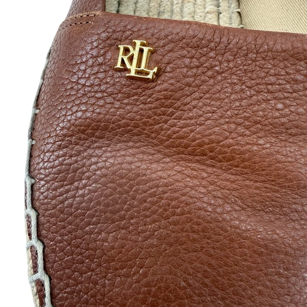 Lauren Ralph Lauren Cameron Pebble Leather Espadrilles Brown Slip On Flats 7B